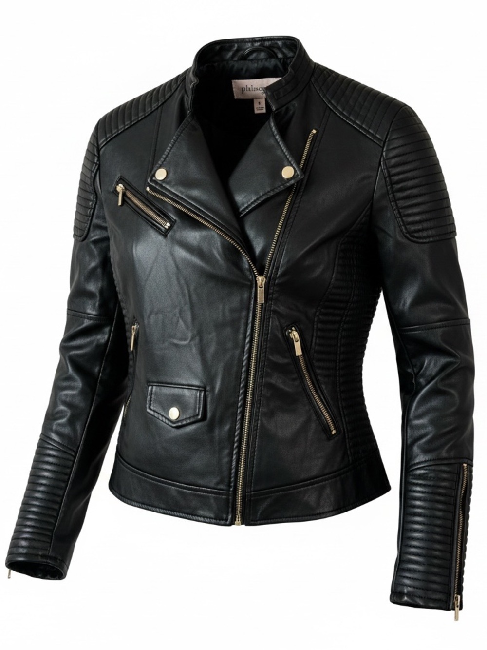 Philosophy Black Quilted Leather Moto Jacket with Gold Hardware